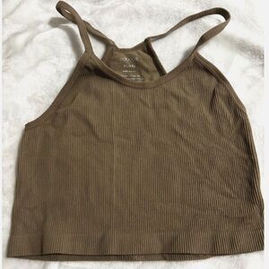 ODODOS Ribbed Bralette Large Earthy Neutral Seamless Soft Lounge Yoga Athleisure